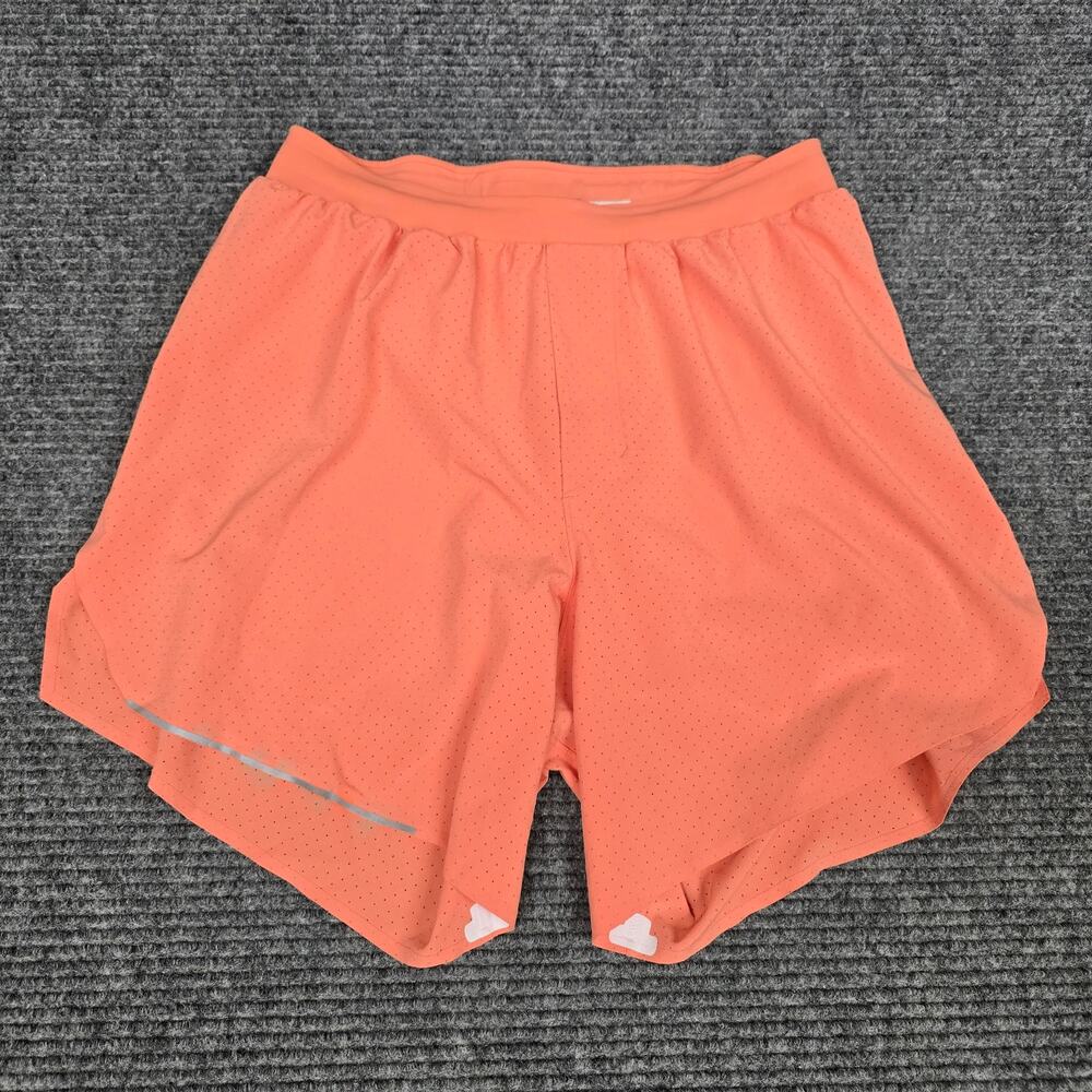 Lululemon Men Fast and Free Size Small Lined Short 6" Sunny Coral Orange Run